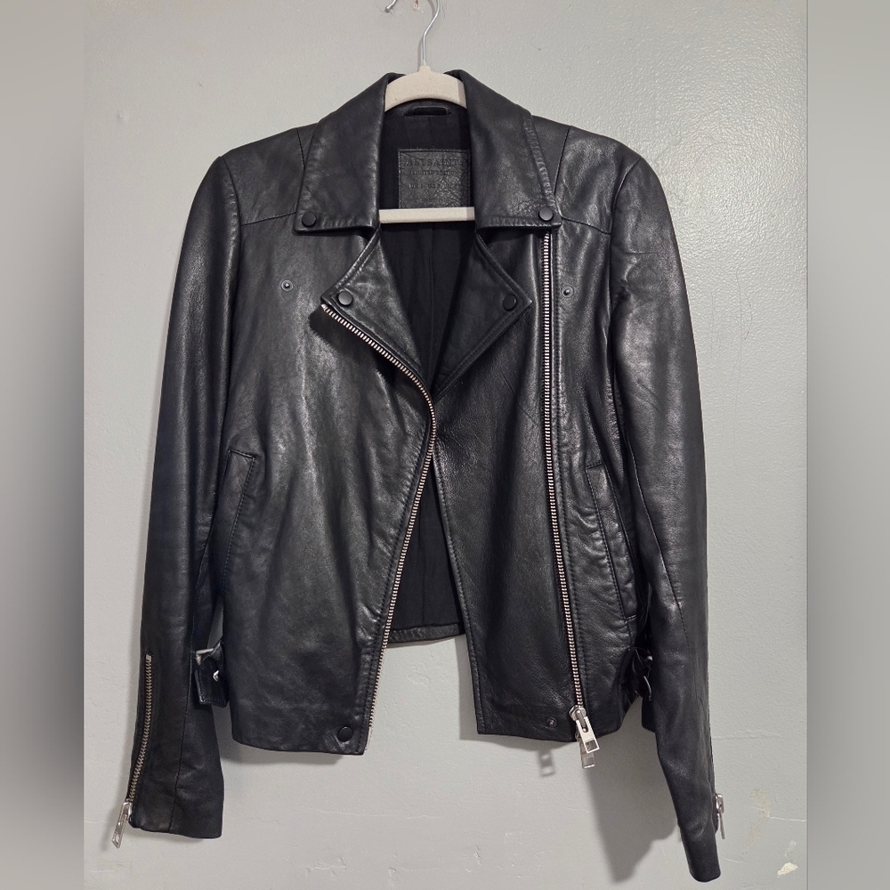 AllSaints Soft Leather Motorcycle Biker Jacket- US 4 Size Small